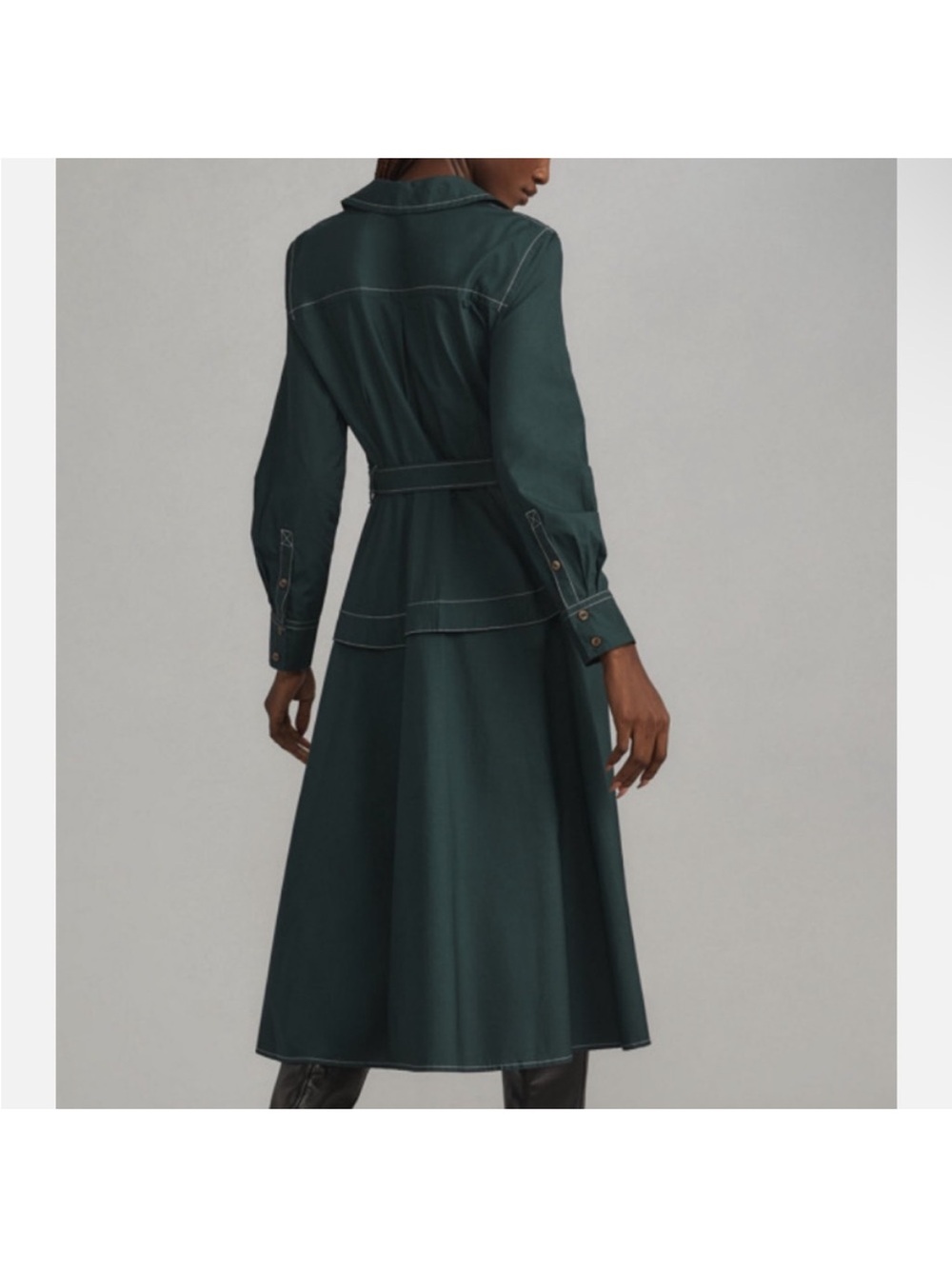 Anthropologie Long-Sleeve Belted Front-Zip Midi Dress - Picture 3 of 7